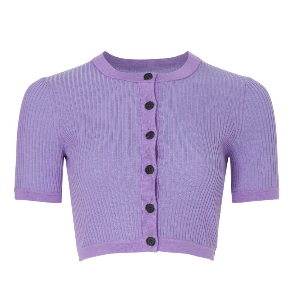 NAADAM Purple Cropped Knit Cardigan